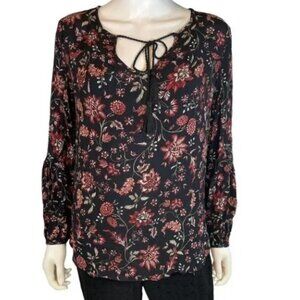 Emma & Olivia Long Sleeve Floral Blouse, Black and red, Size L